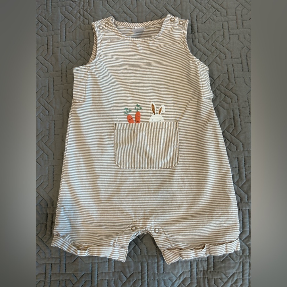 Carter's Tan/White Stripe Baby Bunny & Carrots Romper Size 18 Mos.